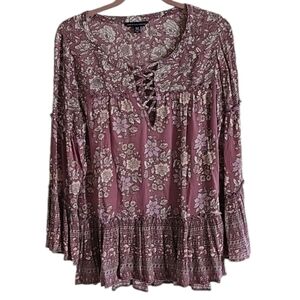 American Eagle Floral Tunic Top Bell Sleeve Sz XS